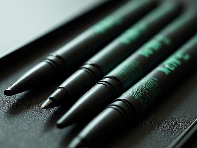Technical drawing pen set in a display case