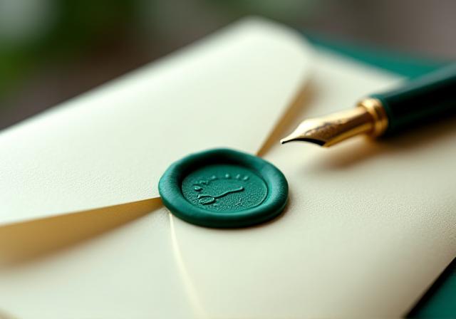 Artfully arranged calligraphy pens and sealed wax envelopes representating data security